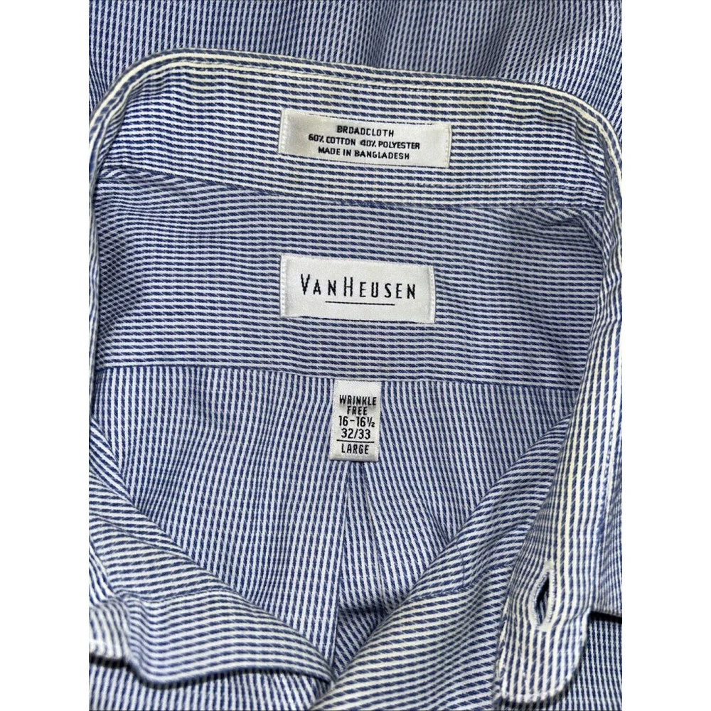 Van Heusen 16 16.5 32/33 Blue Weave Broadcloth Long Sleeve Shirt